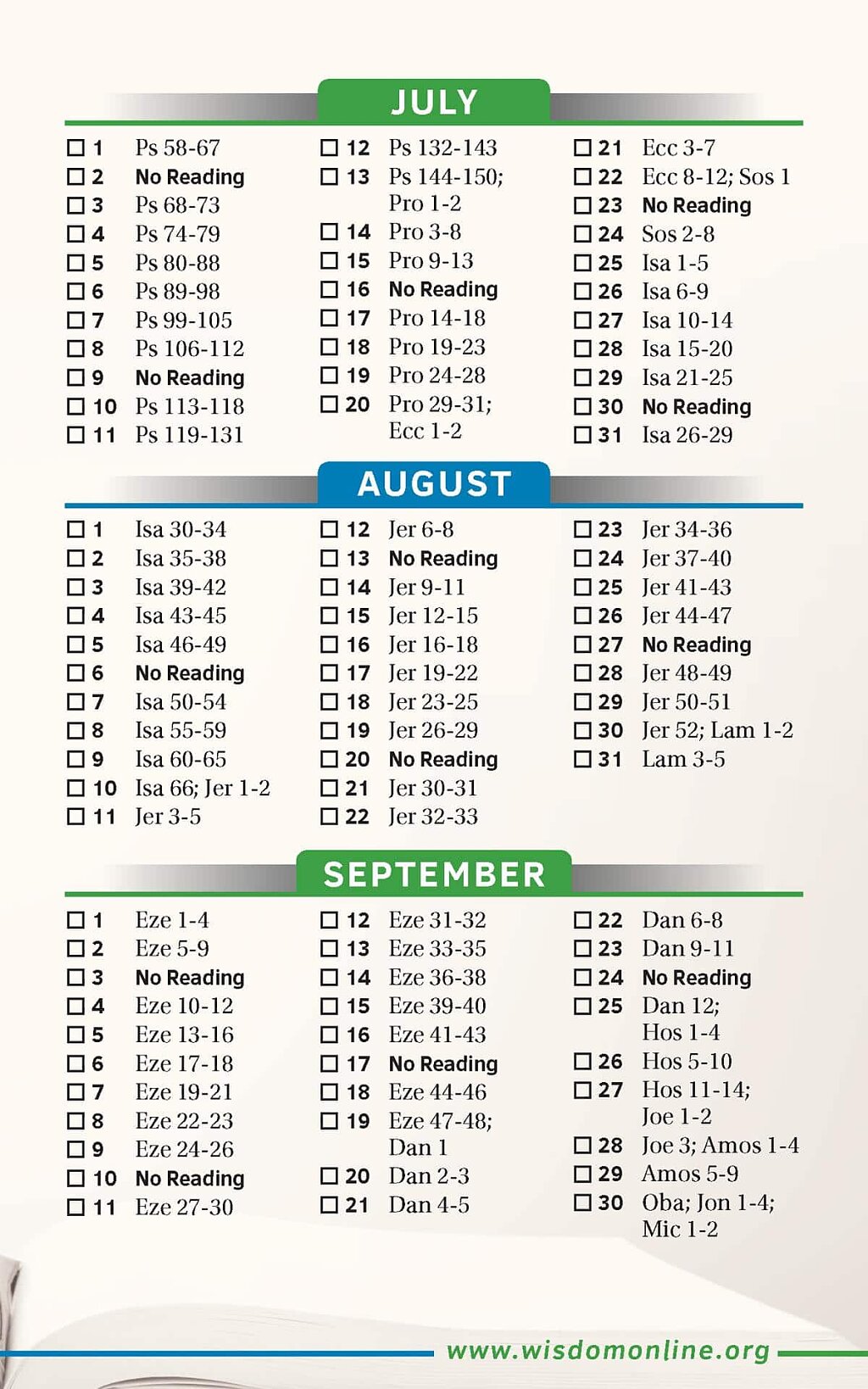 2023 Bible Reading Plan for July through September